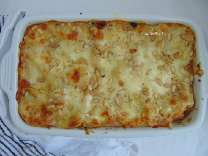 lasagne met gehakt en groenten afgebakken