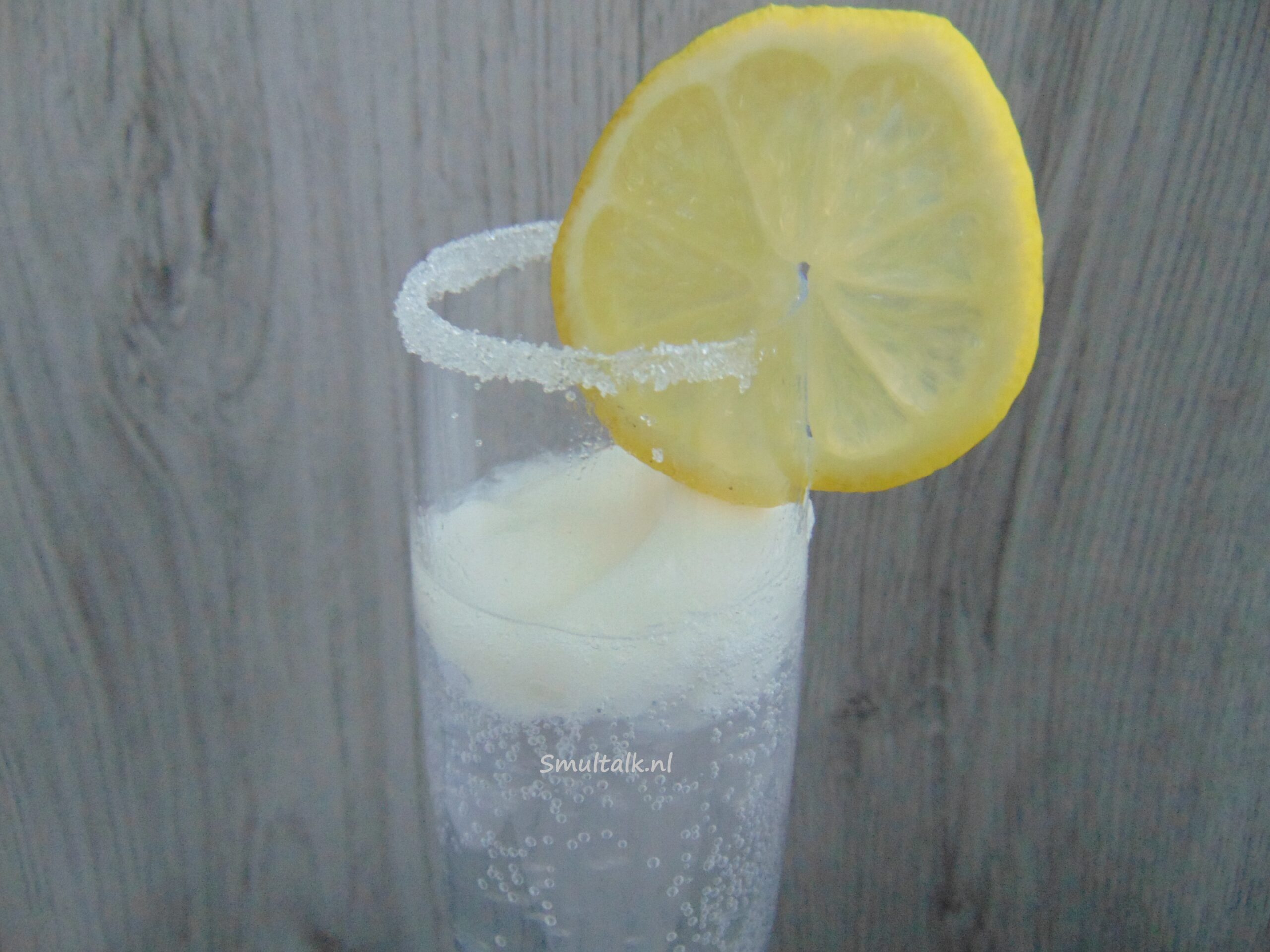 spoom met suikerrandje en schijfje citroen van dichtbij